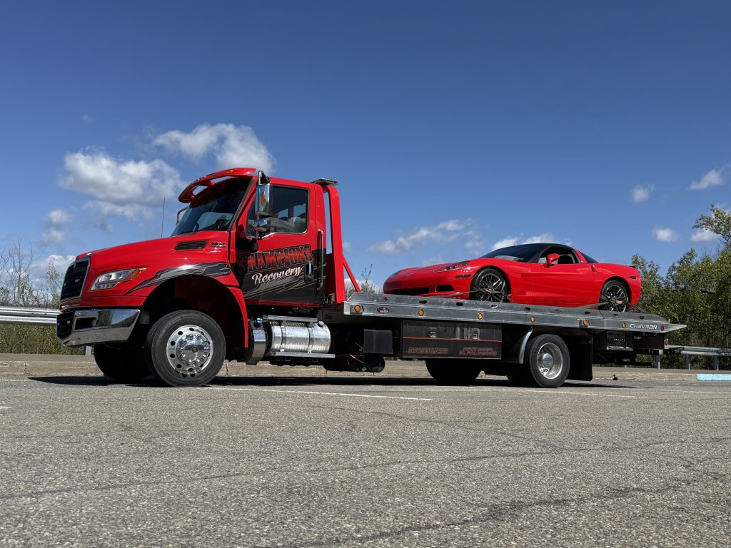 Champions Recovery flatbed tow truck for local vehicle transport in Scranton